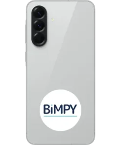 Silver Samsung Galaxy A56 with BiMPY logo on the back