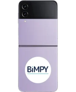 Bora purple Samsung Galaxy Z Flip4 folded with BiMPY logo on the back