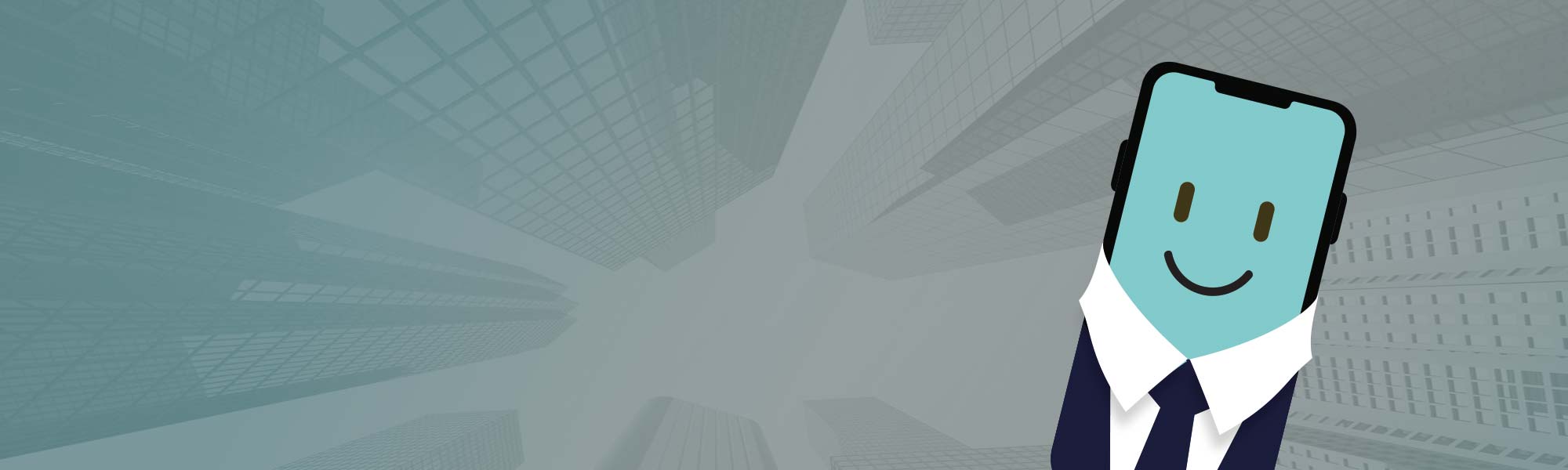 BiMPY character wearing a suit, standing confidently against a modern city skyline background.