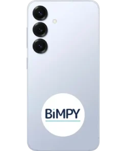 Silver Samsung Galaxy S25 with BiMPY logo on the back