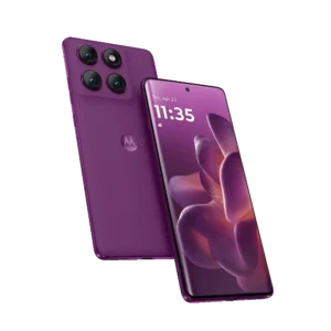 Motorola Edge 60 Pro in purple front and back view