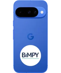 Blue Google Pixel smartphone with BiMPY logo on the back.